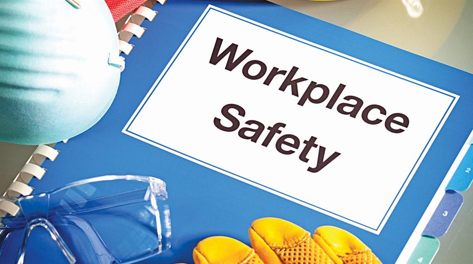 Manual on workplace safety with protective mask, gloves and goggles